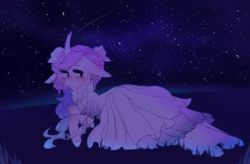 Size: 2608x1708 | Tagged: safe, artist:affurro, oc, oc only, pony, unicorn, clothes, curved horn, dress, horn, night, stars