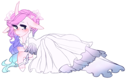 Size: 2145x1357 | Tagged: safe, artist:affurro, oc, oc only, pony, unicorn, clothes, curved horn, dress, horn, simple background, solo, transparent background