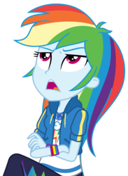 Size: 1500x2047 | Tagged: safe, artist:sketchmcreations, rainbow dash, equestria girls, g4, my little pony equestria girls: better together, road trippin, annoyed, crossed arms, female, geode of super speed, magical geodes, open mouth, photo, simple background, sitting, solo, transparent background, vector