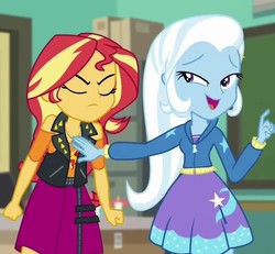 Size: 702x650 | Tagged: safe, screencap, sunset shimmer, trixie, equestria girls, equestria girls specials, g4, my little pony equestria girls: better together, my little pony equestria girls: forgotten friendship, duo, out of context