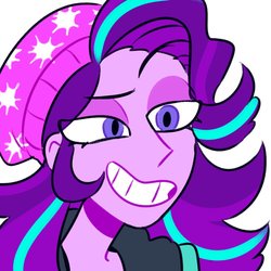 Size: 1000x1000 | Tagged: dead source, safe, artist:newyork_1207, starlight glimmer, human, equestria girls, g4, beanie, bust, female, grin, hat, smiling, solo