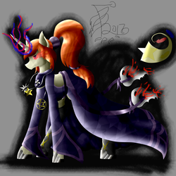 Size: 5800x5800 | Tagged: safe, artist:florarena-kitasatina/dragonborne fox, crystal pony, pony, unicorn, absurd resolution, alternate hairstyle, bauble, boots, changing magic color, clothes, crossover, cutie mark, dress, epic battle fantasy, female, glowing eyes, glowing eyes of doom, jewelry, natalie (epic battle fantasy), necklace, outfit, ow the edge, pentagram, ponified, red eyes take warning, shadow, shoes, side view, skull, solo, watermark