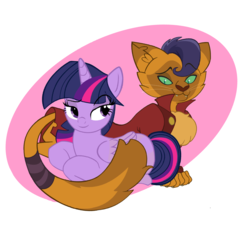 Size: 1504x1352 | Tagged: safe, artist:weasley-detectives, capper dapperpaws, twilight sparkle, abyssinian, alicorn, pony, anthro, g4, my little pony: the movie, anthro with ponies, capperlight, chest fluff, female, male, mare, ponyloaf, prone, raised eyebrow, shipping, simple background, straight, twilight sparkle (alicorn), twipper