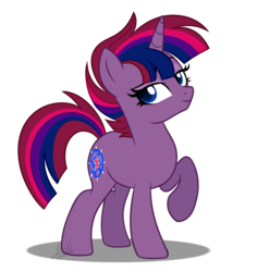Size: 1700x1800 | Tagged: safe, artist:jack-pie, oc, oc only, oc:stellar rain, pony, unicorn, female, magical lesbian spawn, mare, offspring, parent:tempest shadow, parent:twilight sparkle, parents:tempestlight, raised hoof, simple background, smiling, transparent background, vector