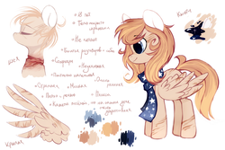 Size: 2449x1632 | Tagged: safe, artist:mirtash, oc, oc only, oc:splity, pegasus, pony, rcf community, clothes, cyrillic, ponysona, reference sheet, russian, scarf