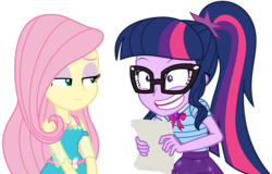 Size: 5263x3375 | Tagged: safe, artist:sketchmcreations, fluttershy, sci-twi, twilight sparkle, equestria girls, equestria girls specials, g4, my little pony equestria girls: better together, my little pony equestria girls: forgotten friendship, duo, faic, paper, simple background, transparent background, vector