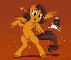 Size: 3800x3200 | Tagged: safe, artist:docwario, oc, oc only, oc:warm wishes, dog, pegasus, pony, bipedal, feather, high res, open mouth, smiling, solo, spread wings, wings