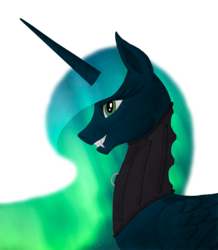 Size: 850x975 | Tagged: safe, alternate version, artist:perlen, oc, oc only, oc:princess perlen, alicorn, pony, alicorn oc, collar, fangs, female, green eyes, grin, mare, neck corset, posture collar, simple background, smiling, solo, transparent background