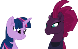 Size: 5000x3130 | Tagged: safe, artist:dashiesparkle, fizzlepop berrytwist, tempest shadow, twilight sparkle, alicorn, pony, unicorn, g4, my little pony: the movie, armor, broken horn, female, friendship, horn, lidded eyes, looking at each other, mare, simple background, smiling, transparent background, twilight sparkle (alicorn), vector