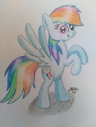 Size: 3120x4160 | Tagged: safe, artist:prinrue, rainbow dash, g4, female, rearing, solo, traditional art