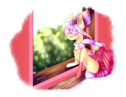 Size: 2704x2083 | Tagged: safe, artist:honeybbear, oc, oc only, oc:kaya, pegasus, pony, clothes, female, glasses, high res, mare, scarf, socks, solo, striped socks, two toned wings