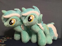 Size: 1024x768 | Tagged: safe, artist:millermademares, lyra heartstrings, pony, unicorn, g4, duality, duo, female, irl, photo, plushie, self ponidox, solo