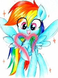 Size: 1326x1769 | Tagged: safe, artist:liaaqila, rainbow dash, g4, cute, dashabetes, female, heart, looking at you, simple background, solo, traditional art, white background