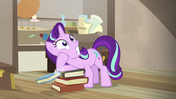 Size: 1280x720 | Tagged: safe, screencap, starlight glimmer, pony, unicorn, g4, uncommon bond, book, female, mare, raised hoof, solo