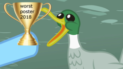 Size: 1280x720 | Tagged: safe, edit, edited screencap, screencap, rainbow dash, bird, duck, g4, may the best pet win, award, op is a duck