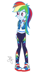 Size: 312x542 | Tagged: safe, artist:ilaria122, rainbow dash, equestria girls, equestria girls specials, g4, my little pony equestria girls: better together, my little pony equestria girls: rollercoaster of friendship, blushing, clothes, converse, cute, dashabetes, female, geode of super speed, magical geodes, multicolored hair, pants, shoes, simple background, sneakers, solo, transparent background, wristband