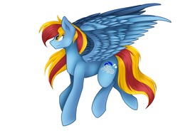 Size: 2732x2048 | Tagged: safe, oc, oc only, oc:mist rider, pegasus, pony, flying, high res, long hair, male, simple background, solo, spread wings, stallion, white background, wings