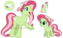 Size: 1683x1020 | Tagged: safe, artist:missbramblemele, artist:polymercorgi, oc, oc only, oc:petal dancer, earth pony, pony, colt, magical lesbian spawn, male, offspring, parent:fluttershy, parent:tree hugger, parents:flutterhugger, reference sheet, simple background, solo, stallion, transparent background, younger