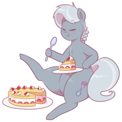 Size: 750x749 | Tagged: safe, artist:secretgoombaman12345, silver spoon, earth pony, pony, ask chubby diamond, g4, cake, eating, female, filly, food, simple background, solo, transparent background
