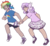 Size: 1627x1489 | Tagged: safe, artist:monnarcha, oc, oc only, oc:quartz horn, oc:rainbow feather, hippogriff, human, clothes, compression shorts, converse, cute, cutie mark on clothes, humanized, humanized oc, interspecies offspring, magical lesbian spawn, next generation, offspring, parent:gilda, parent:rainbow dash, parents:gildash, running, shoes, shorts, simple background, skirt, socks, transparent background