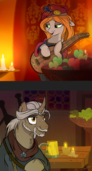 Size: 1280x2382 | Tagged: safe, artist:rutkotka, pony, candle, crossover, geralt of rivia, musical instrument, ponified, priscilla, the witcher, the witcher 3