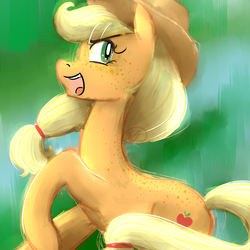 Size: 1000x1000 | Tagged: safe, artist:ryuredwings, applejack, earth pony, pony, g4, female, rearing, smiling, solo, yeehaw