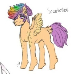 Size: 332x337 | Tagged: safe, artist:last-star-oc, scootaloo, pegasus, pony, g4, ear piercing, earring, female, jewelry, piercing, rainbow hair, solo