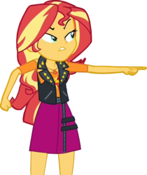 Size: 684x813 | Tagged: safe, edit, edited screencap, screencap, sunset shimmer, human, equestria girls, equestria girls series, forgotten friendship, g4, background removed, clothes, female, finger, fist, geode of empathy, jacket, leather jacket, magical geodes, not a vector, pointing, simple background, skirt, solo, transparent background, vest