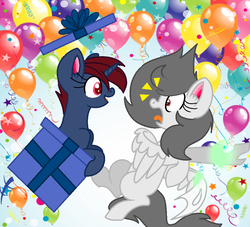 Size: 930x844 | Tagged: safe, artist:earthyrainbowkitty, oc, oc only, oc:hilal, pegasus, pony, unicorn, base used, box, female, mare, pony in a box, present, surprised