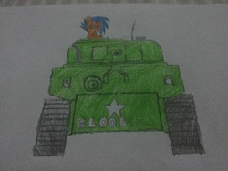 Size: 3264x2448 | Tagged: safe, artist:razhunter, oc, oc only, oc:hunter, pony, high res, male, sherman (tank), simple background, tank (vehicle), traditional art, white background, world war ii