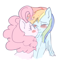 Size: 936x944 | Tagged: safe, artist:drawbauchery, artist:miss-awesome-mod, pinkie pie, rainbow dash, earth pony, pegasus, pony, g4, blushing, cute, duo, eyes closed, female, kiss on the lips, kissing, lesbian, mare, ship:pinkiedash, shipping, simple background, smiling, white background