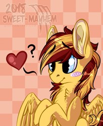 Size: 1044x1280 | Tagged: safe, artist:sweet-mayhem, oc, oc only, oc:archi sketch, unnamed oc, pegasus, pony, :p, blushing, cute, heart, male, solo, tongue out, ych result