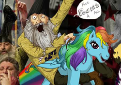 Size: 447x315 | Tagged: safe, rainbow dash, human, g4, cropped, humans riding ponies, irl, irl human, male, photo, riding, vermin supreme
