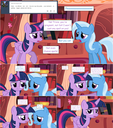 Size: 1284x1444 | Tagged: safe, artist:hakunohamikage, trixie, twilight sparkle, alicorn, pony, ask-princesssparkle, g4, ask, golden oaks library, no eyelashes, tumblr, twilight sparkle (alicorn)