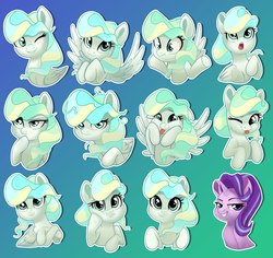 Size: 2287x2160 | Tagged: safe, artist:taneysha, starlight glimmer, vapor trail, pegasus, pony, unicorn, g4, :p, crossed hooves, cute, expressions, female, folded wings, high res, lidded eyes, looking at you, mare, one eye closed, one of these things is not like the others, open mouth, silly, silly pony, smiling, smug, smuglight glimmer, spread wings, squishy cheeks, sticker, tongue out, vaporbetes, wings