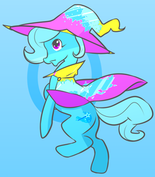 Size: 1852x2117 | Tagged: safe, artist:amberpendant, trixie, pony, unicorn, g4, blue background, cape, clothes, female, gradient background, hat, mare, solo, wizard hat