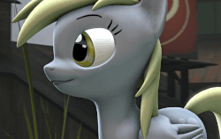 Size: 1136x720 | Tagged: safe, artist:fishimira, derpy hooves, pegasus, pony, g4, 3d, animated, cute, female, gif, looking at you, mare, smiling, smiling at you, solo, source filmmaker, wings