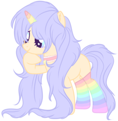 Size: 900x924 | Tagged: safe, artist:sugarplanets, oc, oc only, pony, unicorn, choker, clothes, female, horn, mare, multicolored horn, rainbow socks, simple background, socks, solo, striped socks, transparent background