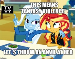 Size: 632x500 | Tagged: safe, edit, edited screencap, screencap, sunset shimmer, trixie, equestria girls, g4, my little pony equestria girls: better together, tv-y7