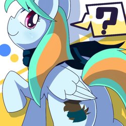 Size: 768x768 | Tagged: safe, artist:erufi, oc, oc only, oc:hermanus, pegasus, pony, butt, clothes, female, mare, pictogram, plot, question mark, raised hoof, scarf, solo