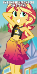 Size: 600x1196 | Tagged: safe, edit, edited screencap, screencap, sunset shimmer, equestria girls, equestria girls specials, g4, my little pony equestria girls: better together, my little pony equestria girls: forgotten friendship, adorasexy, belly button, clothes, cute, i'm being adorable and no one can stop me!, image macro, meme, sexy, shimmerbetes, sunset selfie, swimsuit