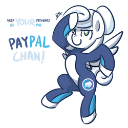 Size: 1080x1080 | Tagged: safe, artist:sugar morning, derpibooru exclusive, oc, oc only, oc:paypal chan, pegasus, pony, badass, bun, clothes, cool, cute, female, mare, paypal, ponified, salute, simple background, suit, sweet, white background