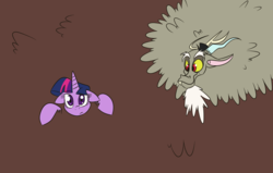 Size: 1100x700 | Tagged: safe, artist:discolight-diary, discord, twilight sparkle, pony, g4, excessive fluff, female, floppy ears, fluffy, male, ship:discolight, shipping, straight