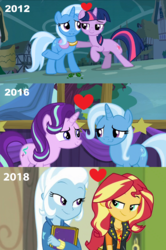 Size: 1696x2560 | Tagged: safe, edit, edited screencap, screencap, starlight glimmer, sunset shimmer, trixie, twilight sparkle, equestria girls, equestria girls specials, g4, magic duel, my little pony equestria girls: better together, my little pony equestria girls: forgotten friendship, no second prances, counterparts, female, heart, lesbian, ship:startrix, ship:suntrix, ship:twixie, shipping, trixie gets all the mares, twilight's counterparts