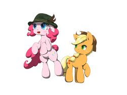 Size: 2048x1535 | Tagged: safe, artist:jawlo, applejack, pinkie pie, earth pony, pony, g4, applejack's hat, cowboy hat, duo, female, hat, mare, simple background, white background
