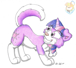 Size: 960x860 | Tagged: safe, artist:silversimba01, twilight sparkle, collie, dog, g4, cutie mark, dogified, female, happy, horn, species swap, tail, traditional art, twilight barkle