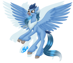 Size: 2264x1945 | Tagged: safe, artist:spokenmind93, oc, oc only, articuno, classical hippogriff, hippogriff, classical hippogriffied, claws, crystal, female, gradient mane, hippogriffied, legendary, legendary pokémon, pokémon, ponymon, rearing, signature, simple background, solo, species swap, spread wings, transparent background, wings