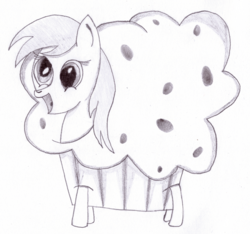 Size: 2048x1920 | Tagged: safe, artist:ragmo, derpy hooves, pony, g4, female, food, monochrome, muffin, simple background, toy, traditional art, white background