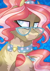 Size: 4092x5787 | Tagged: dead source, safe, artist:maximumbark, oc, oc only, oc:milka rose, cow, cow pony, absurd resolution, bust, cloven hooves, female, glasses, portrait, simple background, solo