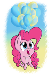 Size: 1024x1536 | Tagged: safe, artist:vcm1824, pinkie pie, g4, balloon, chibi, cute, diapinkes, female, floating, happy, simple background, solo, then watch her balloons lift her up to the sky, transparent background